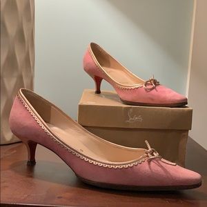 Christian Louboutin pink suede kitten heels
